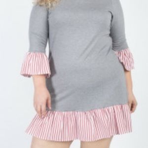 Grey Burgundy Strip Plus Dress